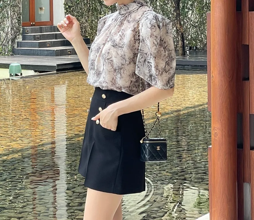 I AM MARI  |Flower Patterns Short Sleeves Office Style Elegant Style