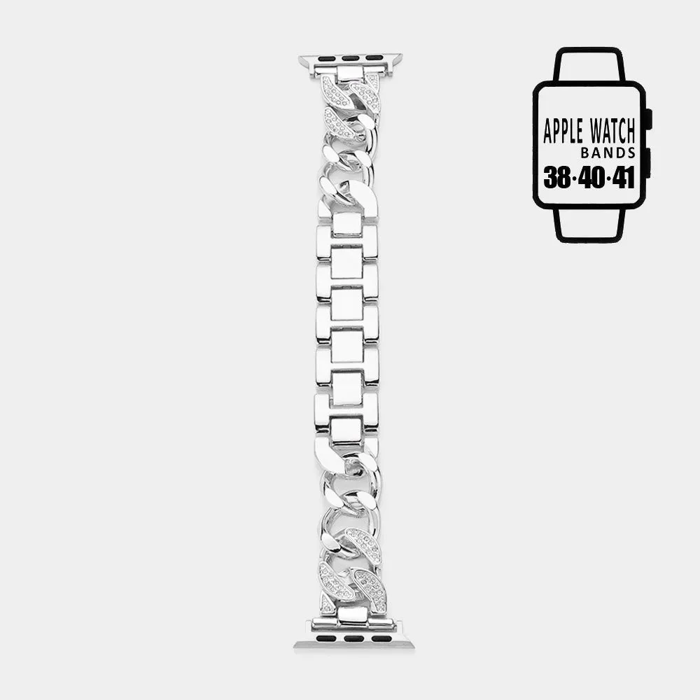 iLLASPARKZ Stone Paved Stainless Steel Chain Link Apple Watch Band