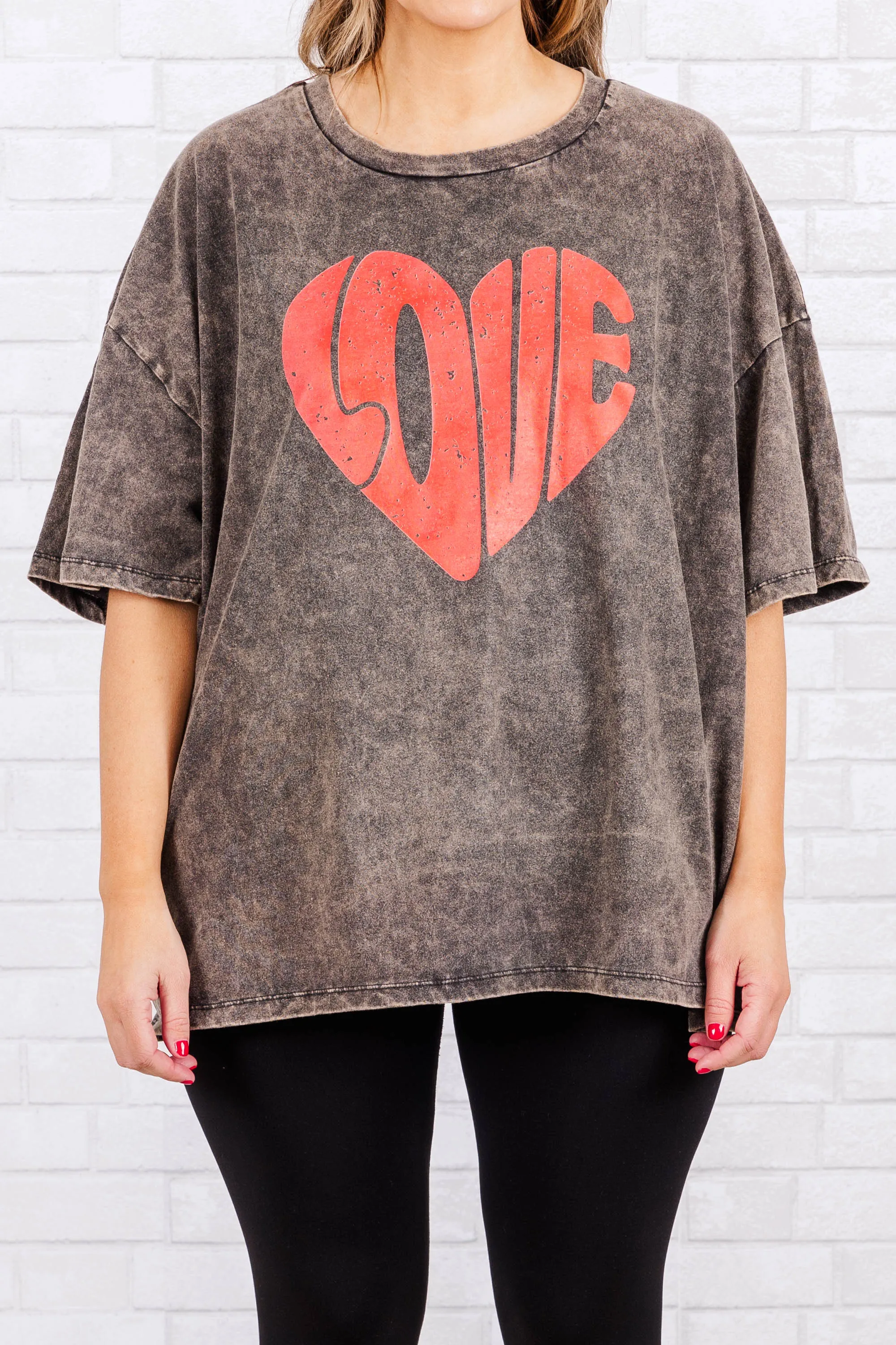 Love Is In The Air Acid Wash Boyfriend Tee, Ash Black