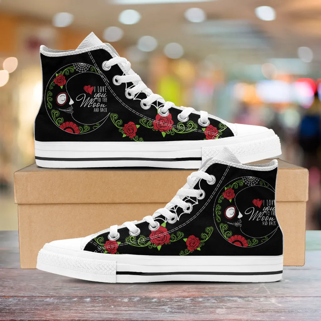 Love You To The Moon Sugar Skull High Tops White