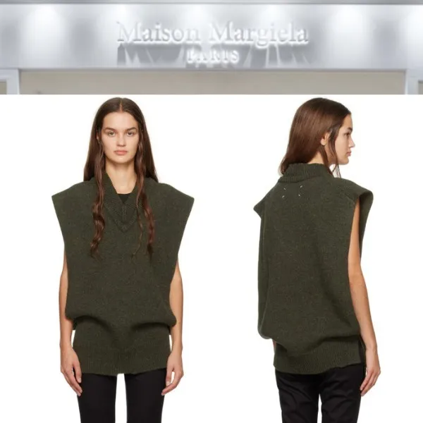 Maison Margiela  |Casual Style Wool Linen Rib Sleeveless V-Neck Plain Cotton