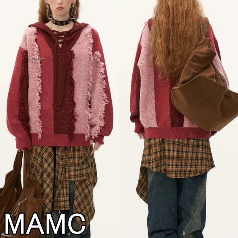 MAMC  |Casual Style Blended Fabrics Tassel Street Style Bi-color