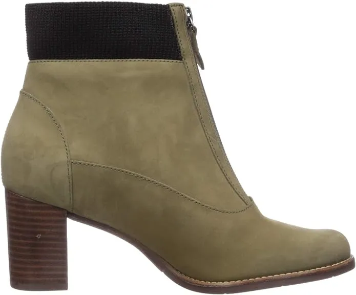 Marc Joseph New York Women's Leather Luxury Ankle Boot with Elastic Detail Olive