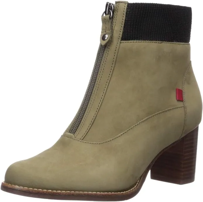 Marc Joseph New York Women's Leather Luxury Ankle Boot with Elastic Detail Olive