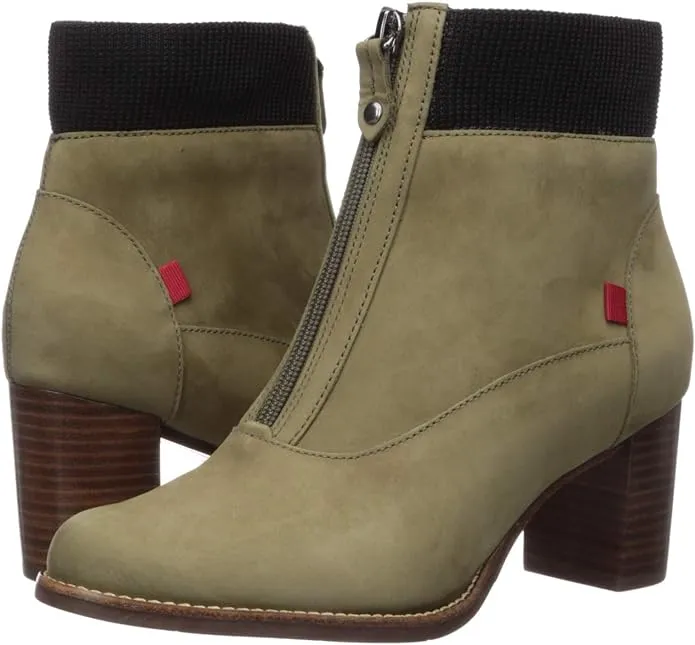 Marc Joseph New York Women's Leather Luxury Ankle Boot with Elastic Detail Olive