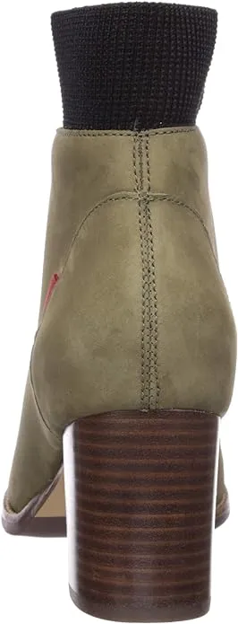 Marc Joseph New York Women's Leather Luxury Ankle Boot with Elastic Detail Olive