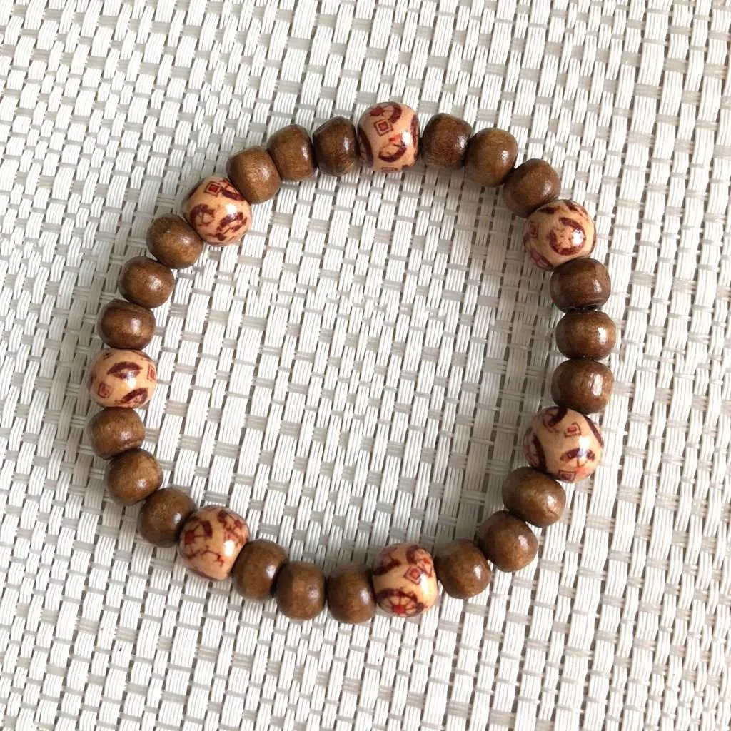 Mens Brown Wood Beaded Stretch Bracelet