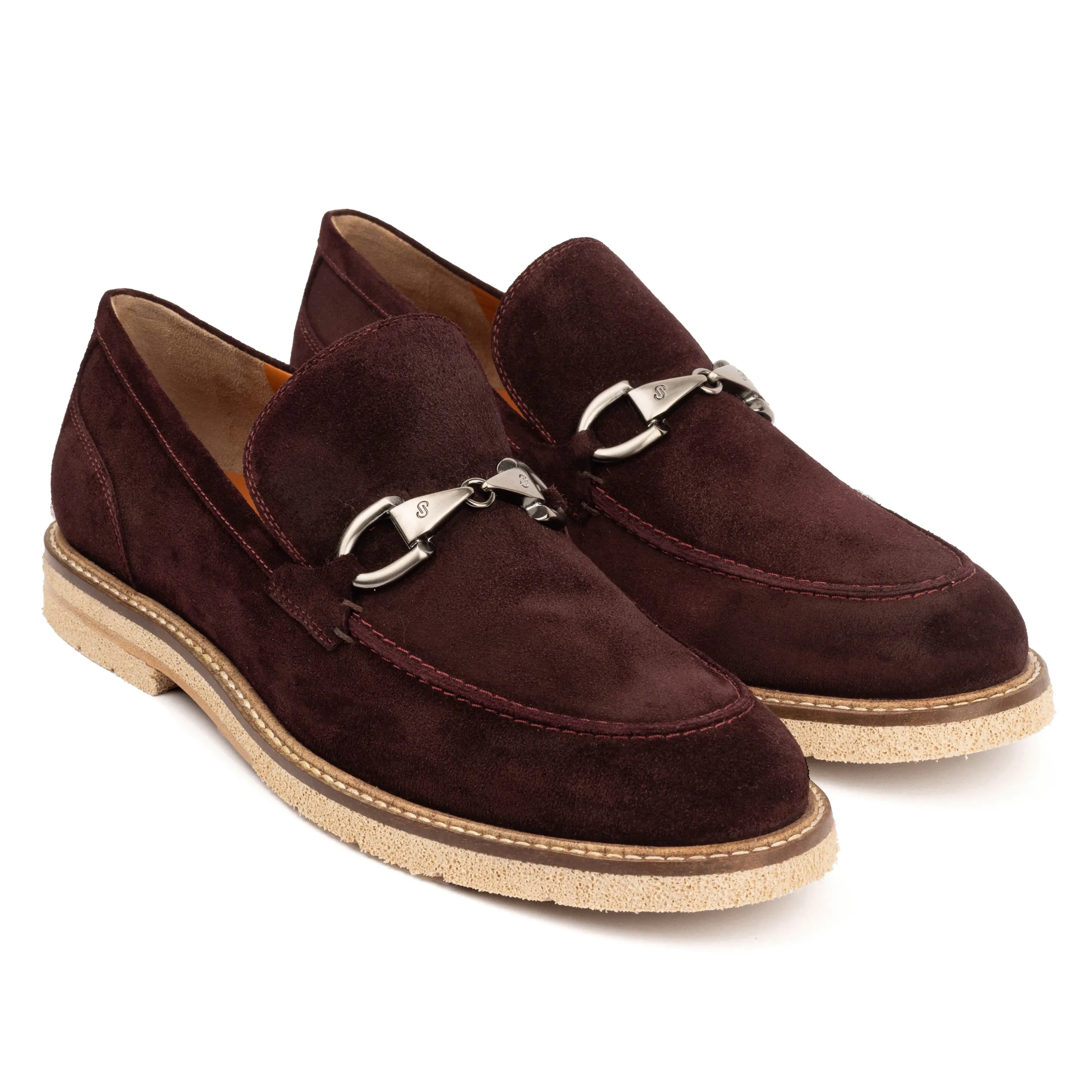 Men's Buckle Wine suede Loafers  With Rubber Sole