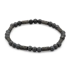 Men's Grey Hematite Bracelet with Antique Desing Stations