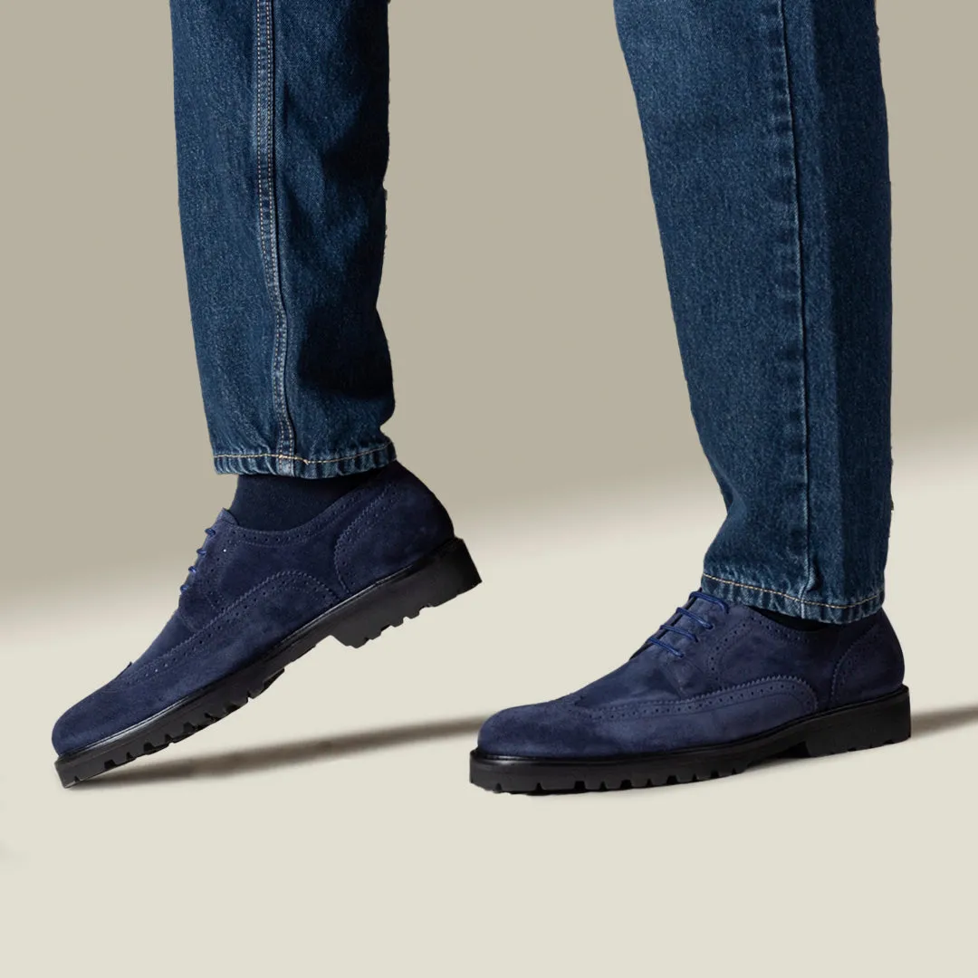 Mens navy suede derby shoes