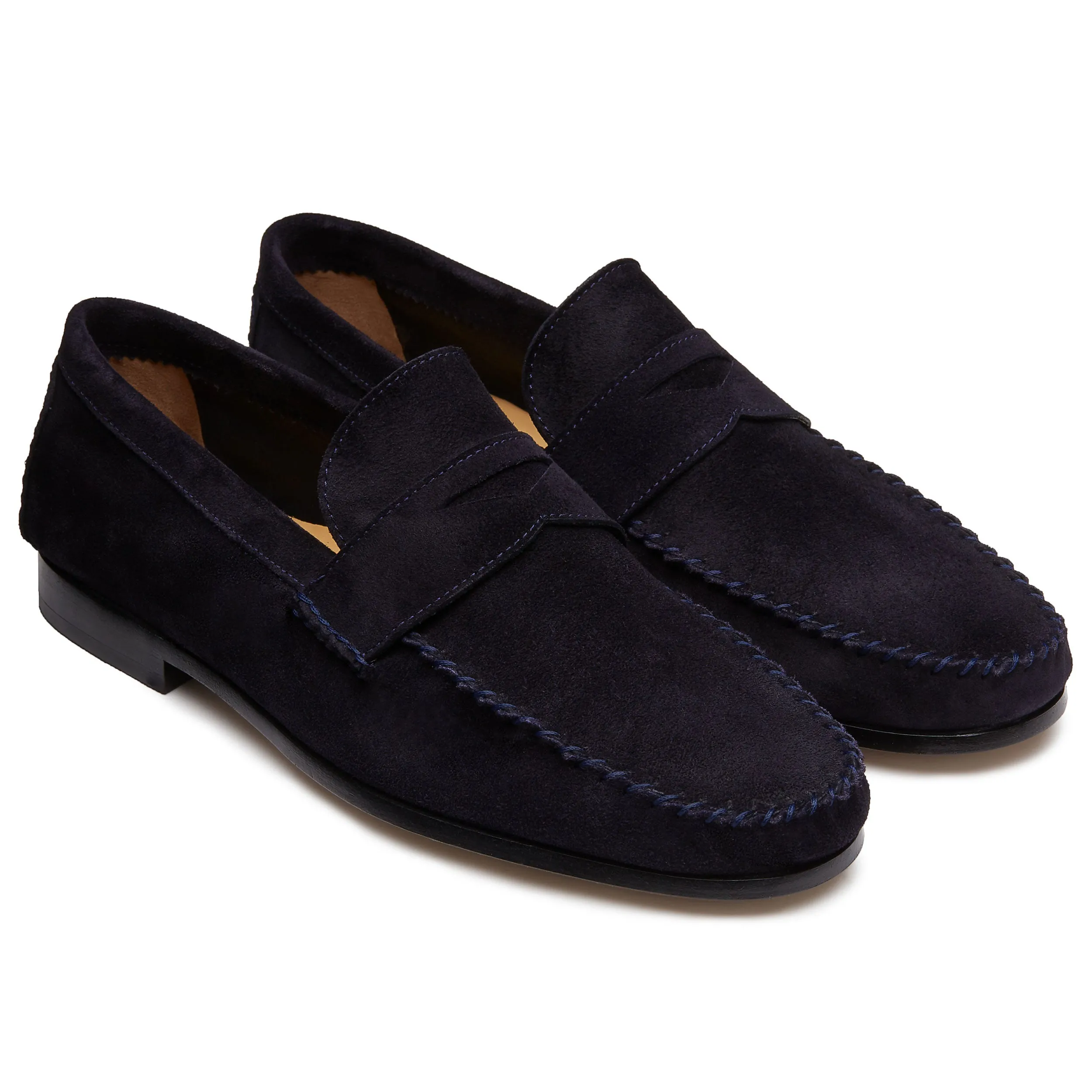 Men's Navy Suede Penny Moccasin Shoes