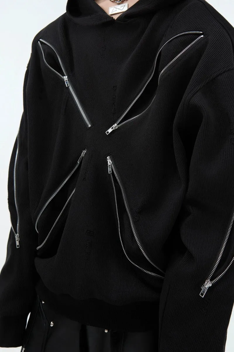 Metal Zipper Knit Hoodie Jacket