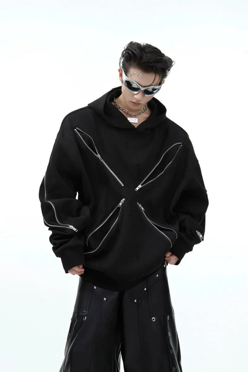 Metal Zipper Knit Hoodie Jacket