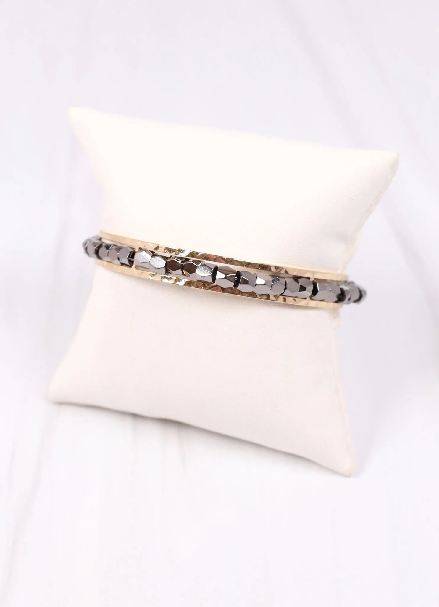 Morton Metal Beaded Cuff Bracelet HEMATITE