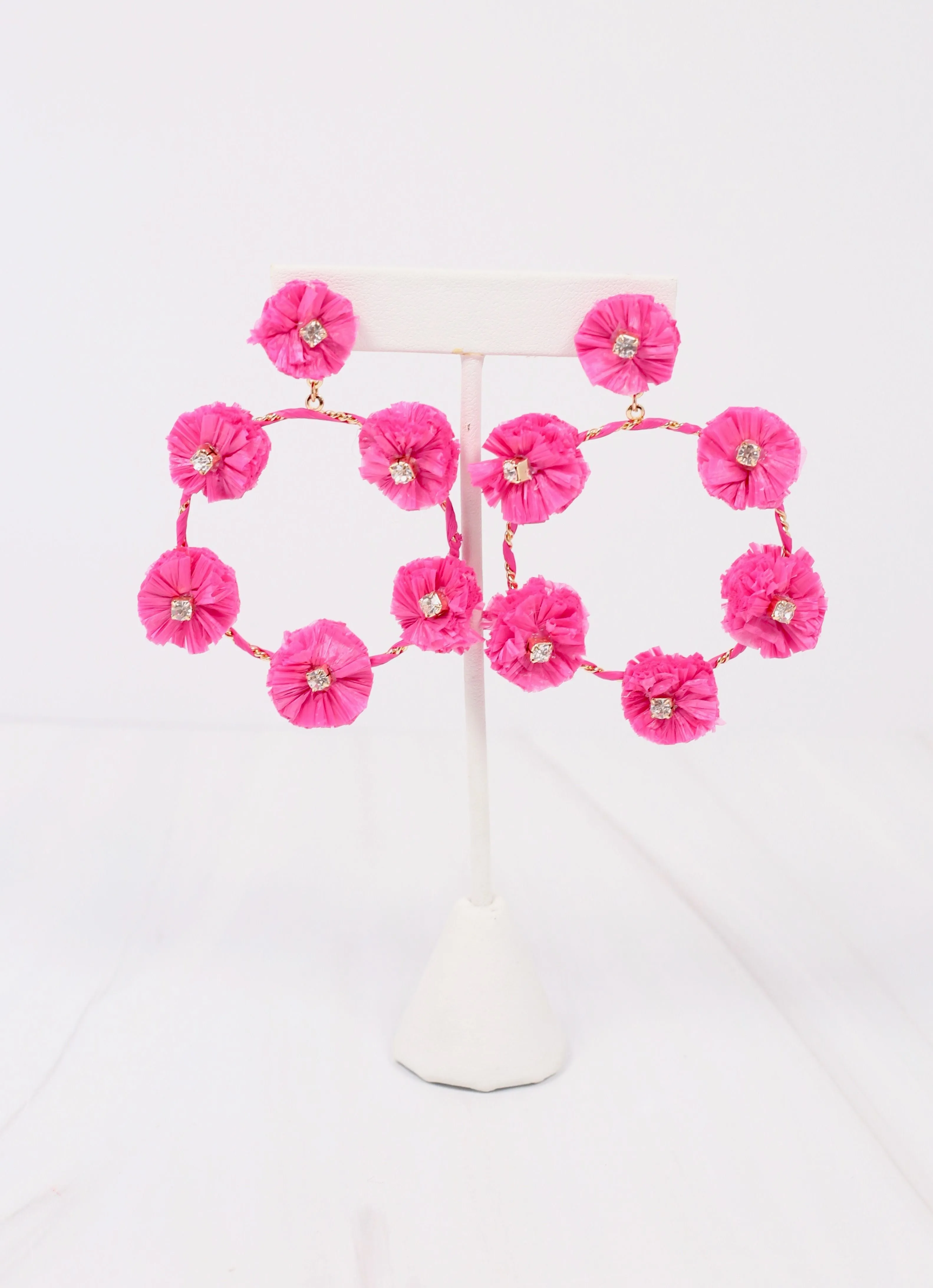 Natasha Raffia Drop Earring HOT PINK