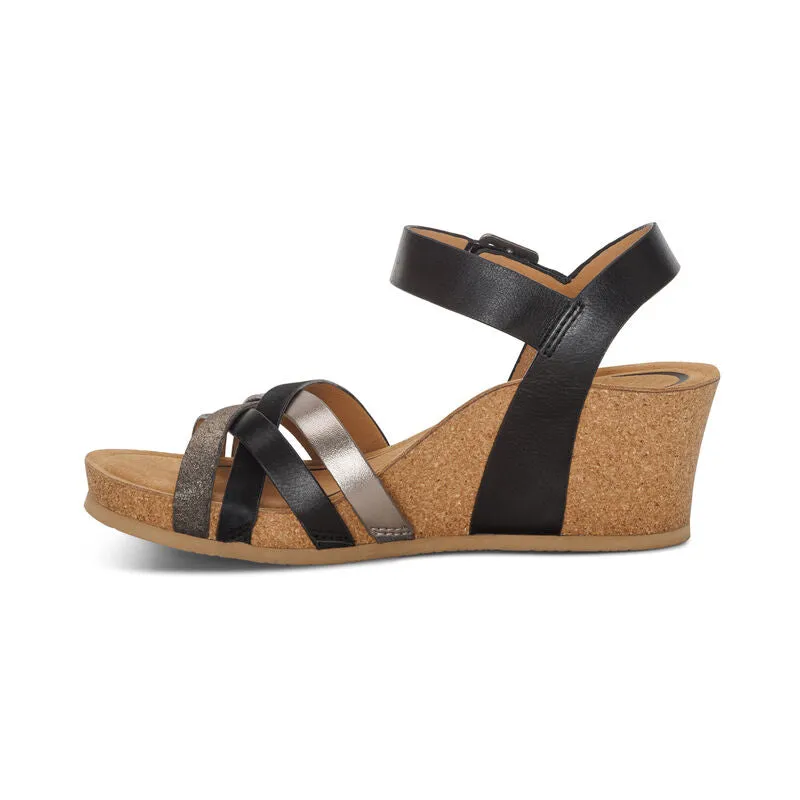  Noelle Woven Cork Wedge Sandal in Black  