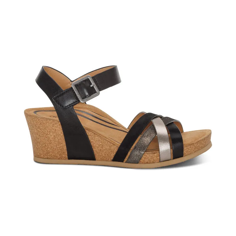  Noelle Woven Cork Wedge Sandal in Black  