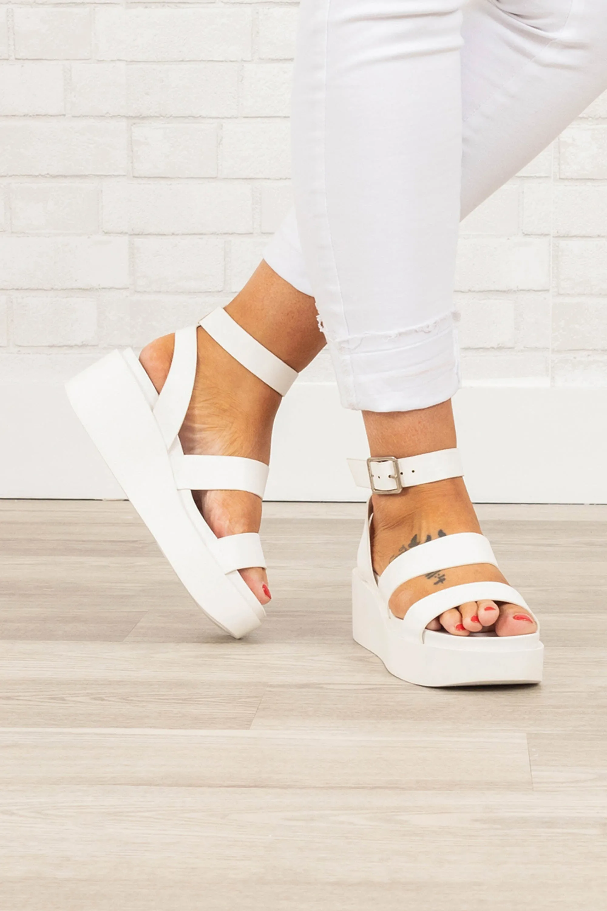 Nostalgia Platform Wedges, White