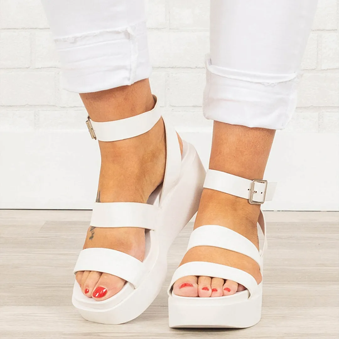 Nostalgia Platform Wedges, White