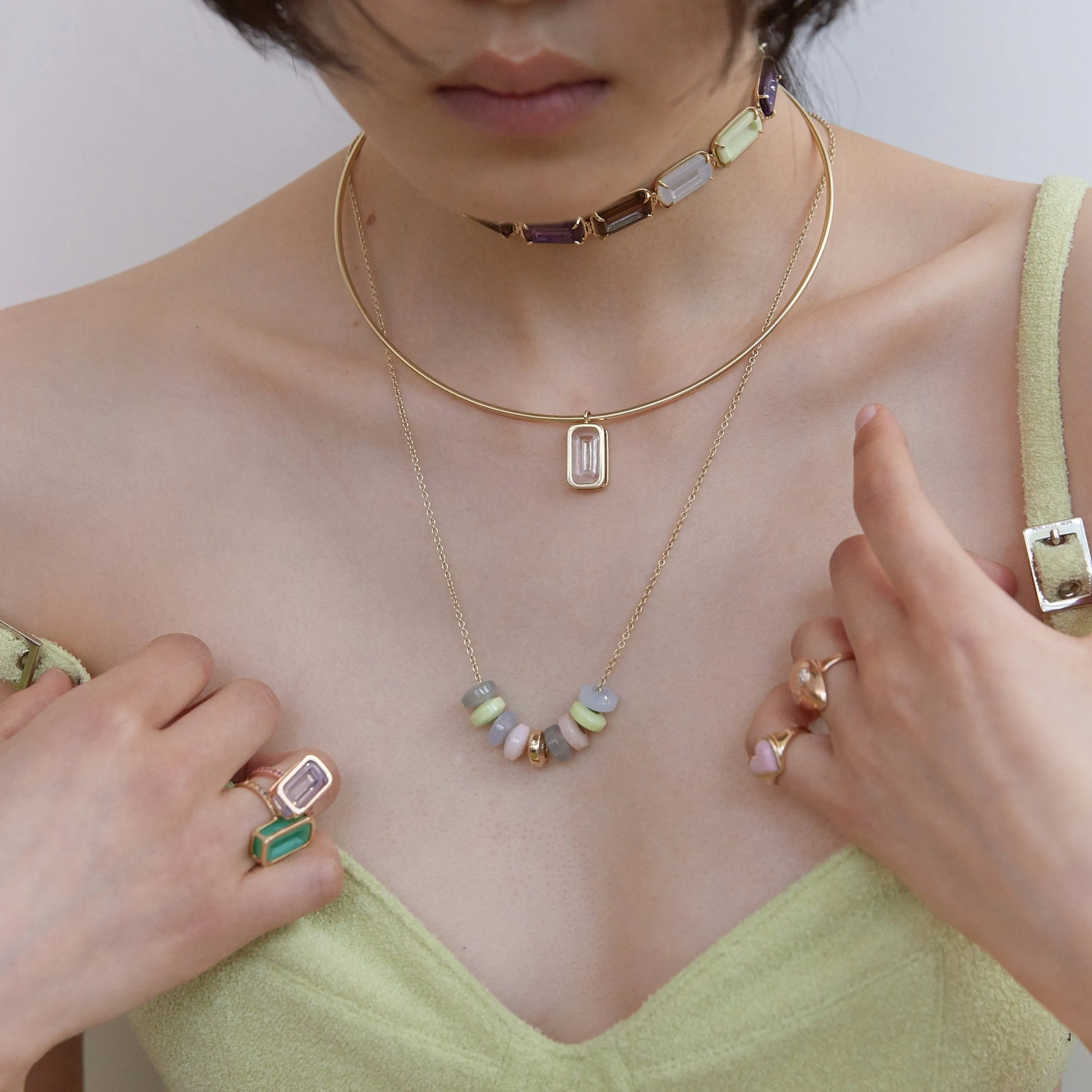 Pfefferminz choker mint yellow gold with rock crystal