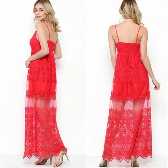 Red Lace Maxi Dress