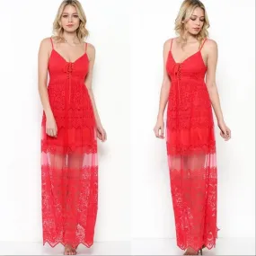 Red Lace Maxi Dress