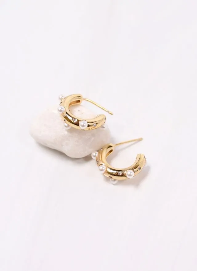 Renee Pearl and CZ Hoop Earring GOLD