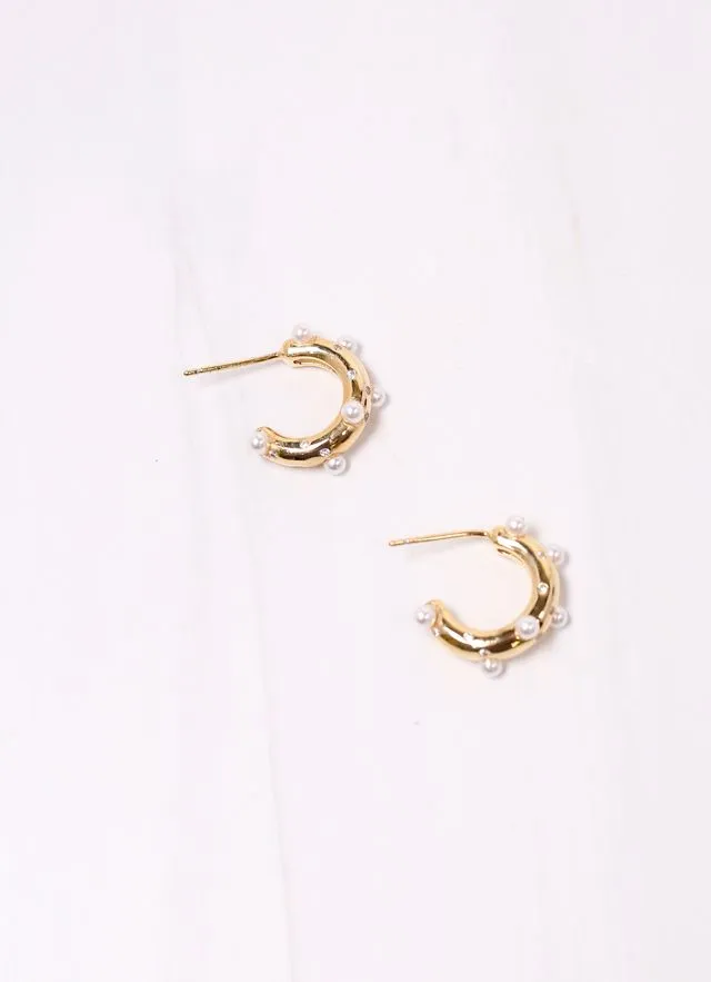 Renee Pearl and CZ Hoop Earring GOLD