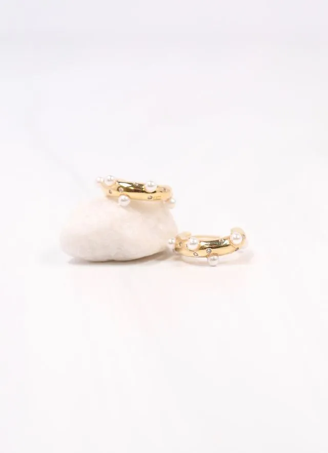 Renee Pearl and CZ Hoop Earring GOLD