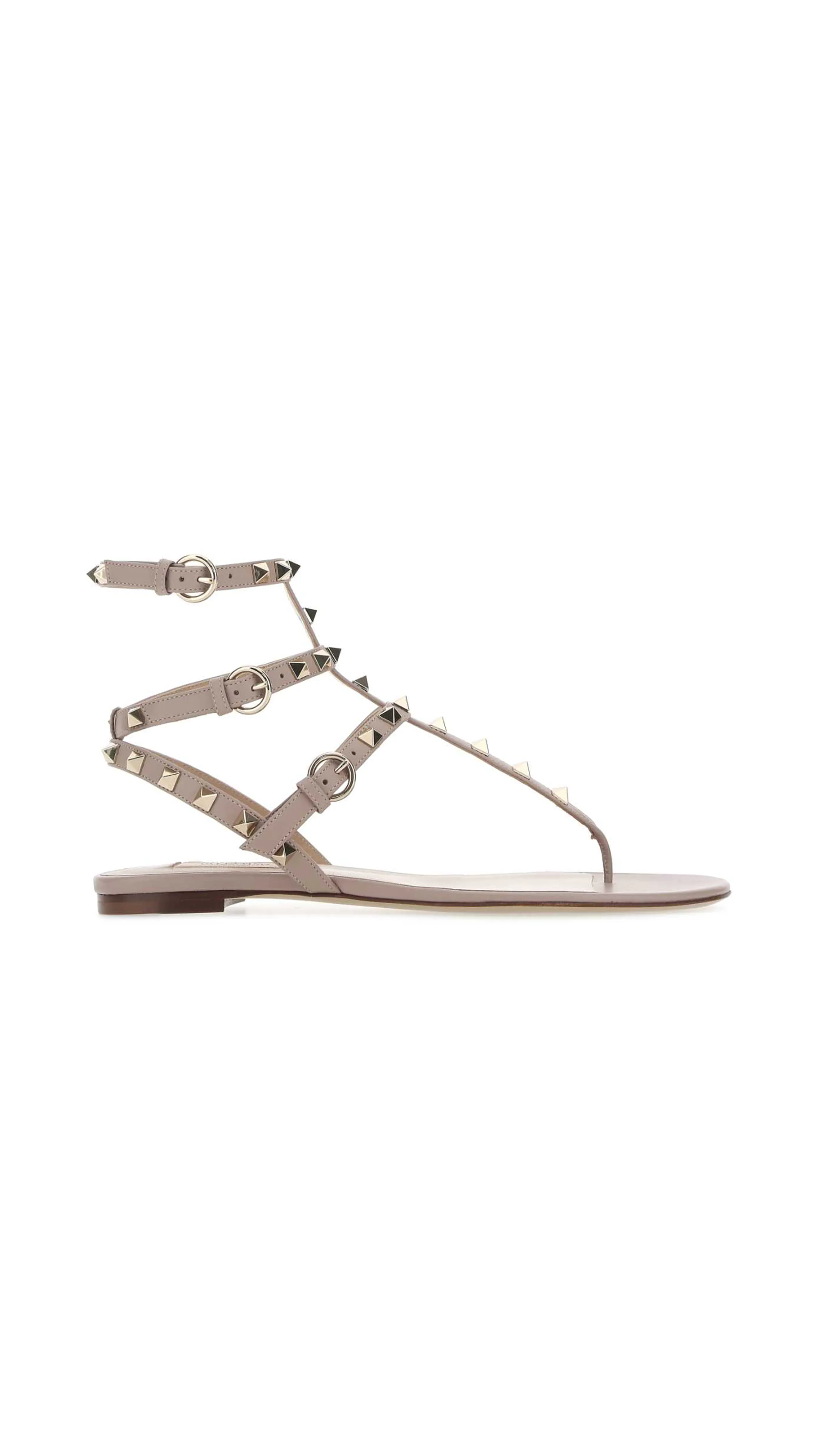 Rockstud Calfskin Flat Flip-flop Sandal - Poudre