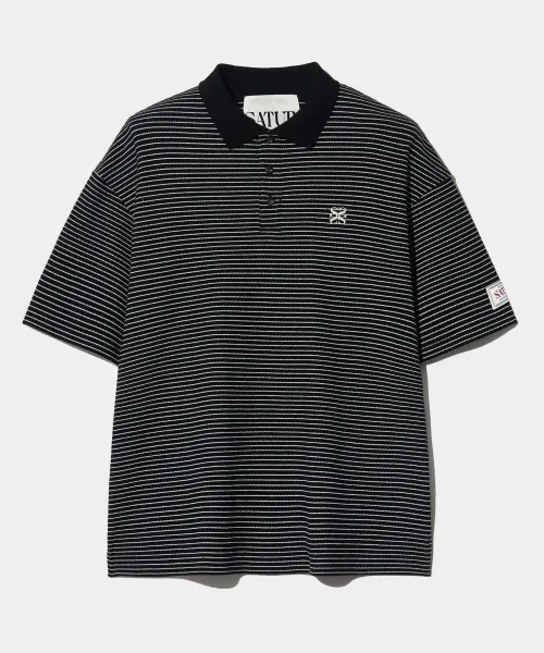 SATUR  |Stripes Unisex Cotton Short Sleeves Logo T-Shirts