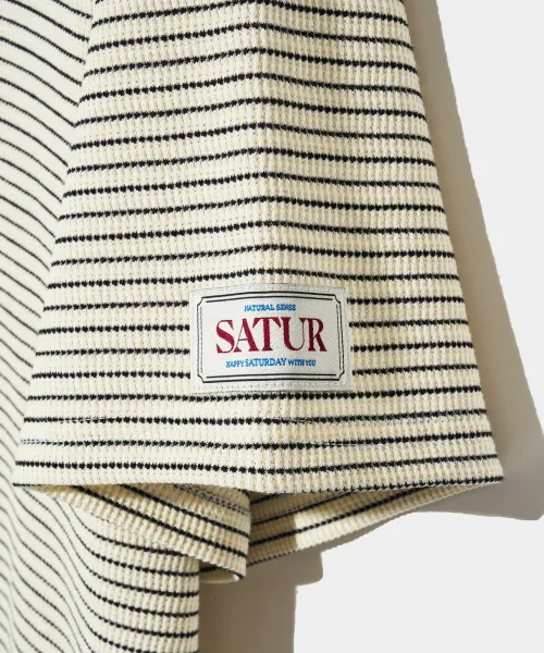 SATUR  |Stripes Unisex Cotton Short Sleeves Logo T-Shirts