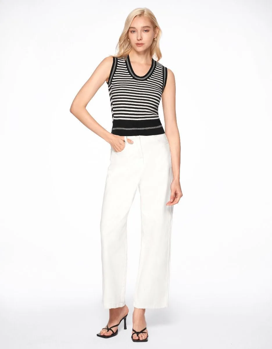 SaturdayClub  |Stripes Casual Style Wool Nylon Sleeveless U-Neck