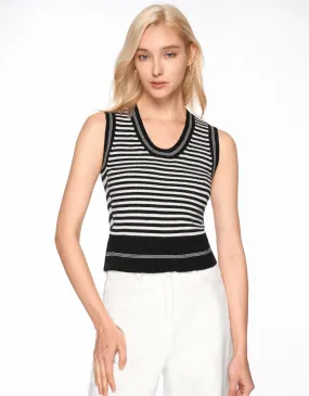 SaturdayClub  |Stripes Casual Style Wool Nylon Sleeveless U-Neck