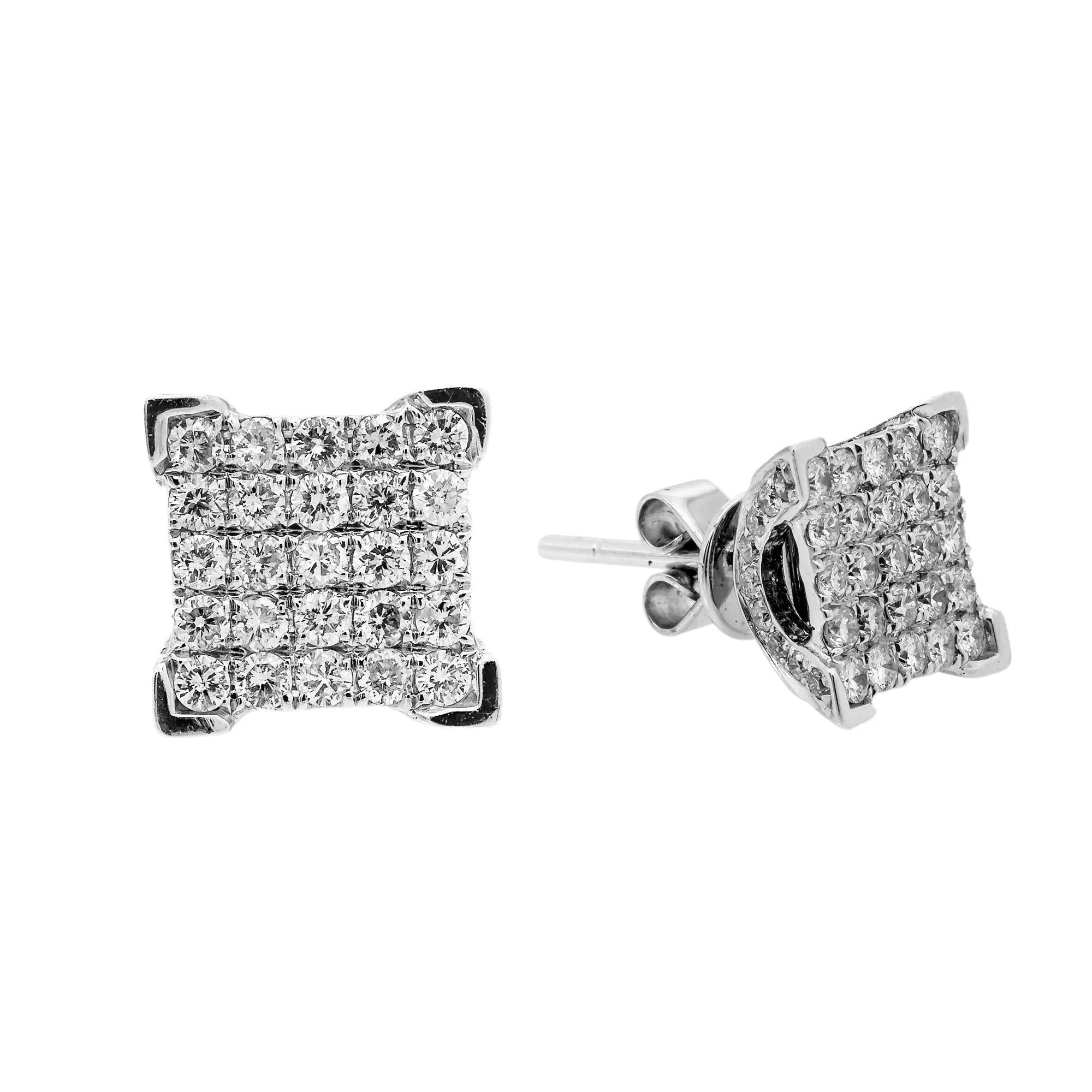 Small 14K White Gold  Unisex  Square Shaped  Diamond Earrings