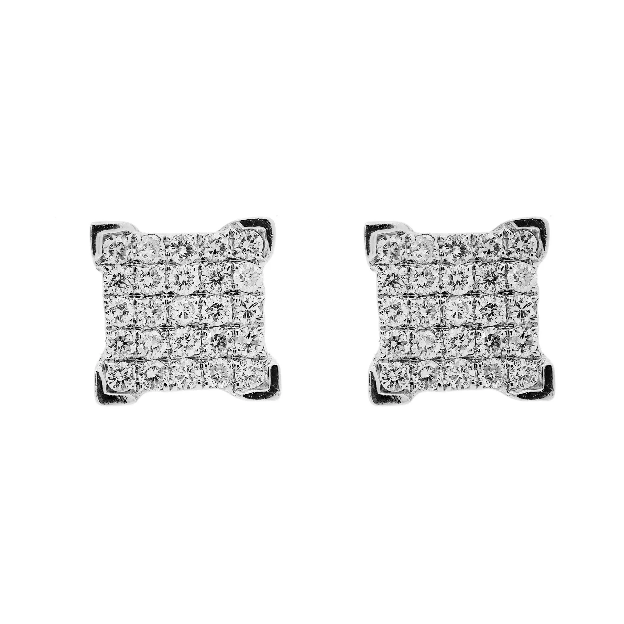 Small 14K White Gold  Unisex  Square Shaped  Diamond Earrings