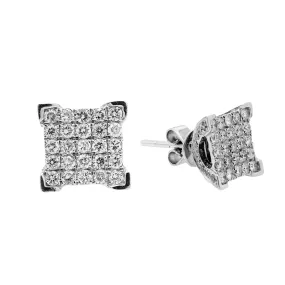 Small 14K White Gold  Unisex  Square Shaped  Diamond Earrings