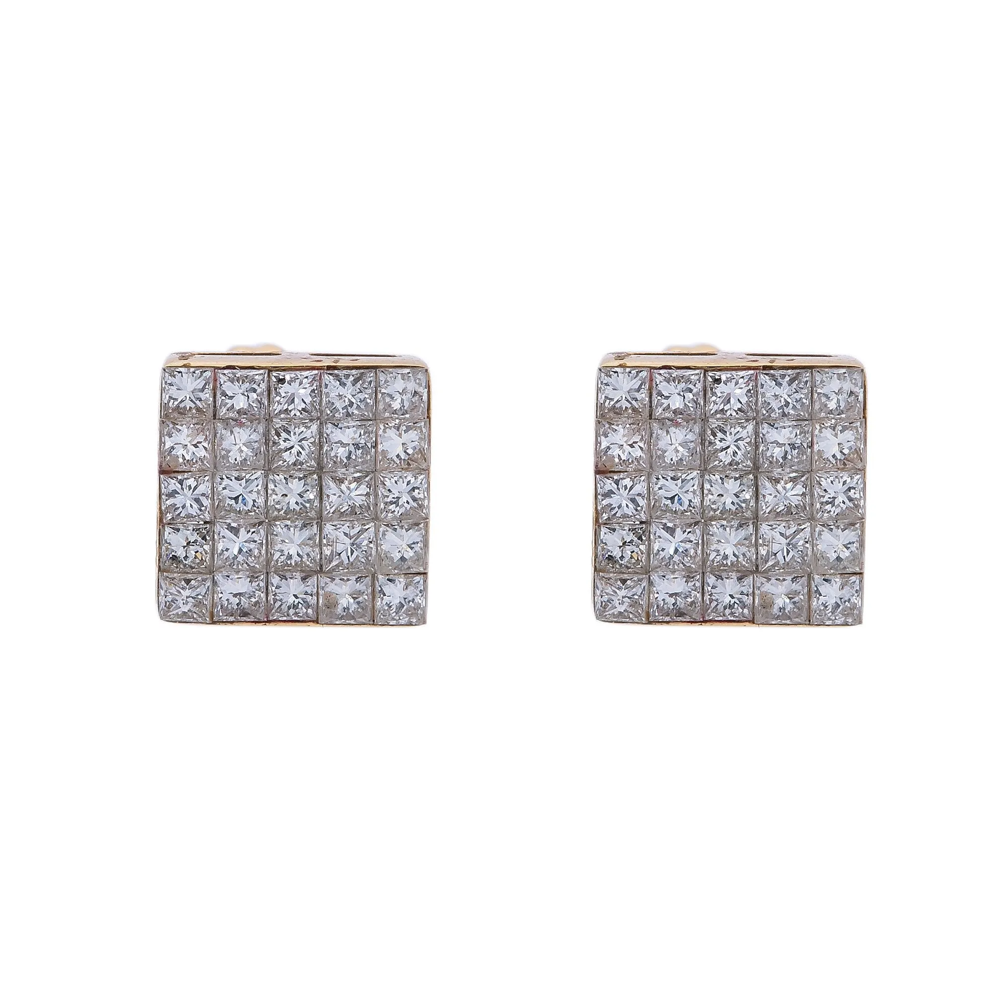 Small 14K Yellow Gold  Unisex  Square Shaped  Diamond Earrings