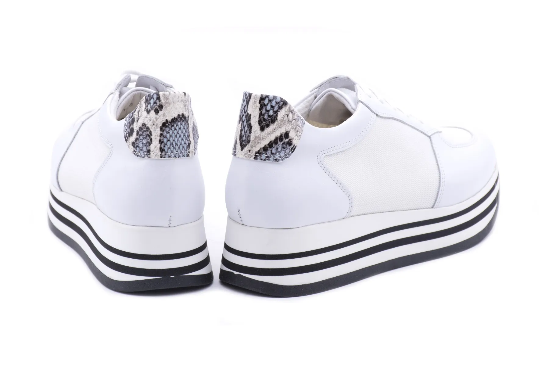 Sneakers platform pelle e tessuto