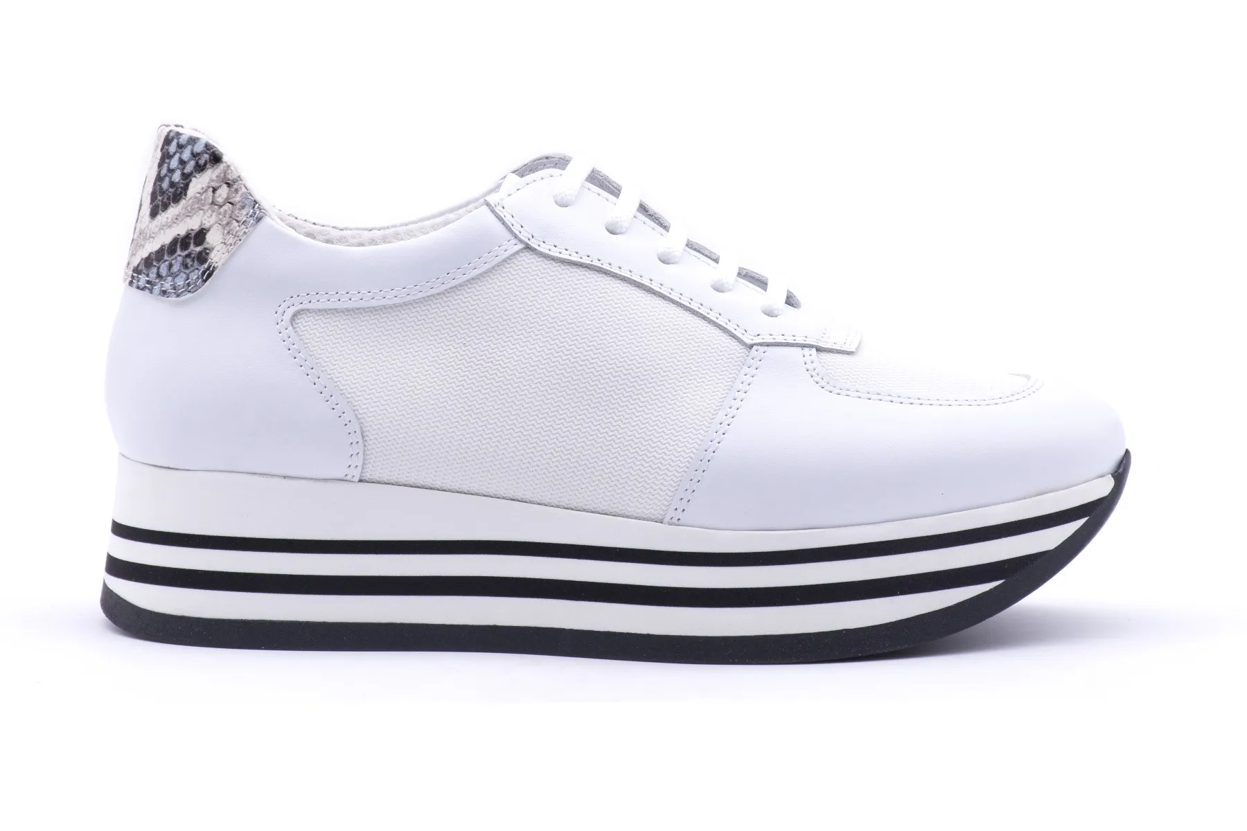 Sneakers platform pelle e tessuto