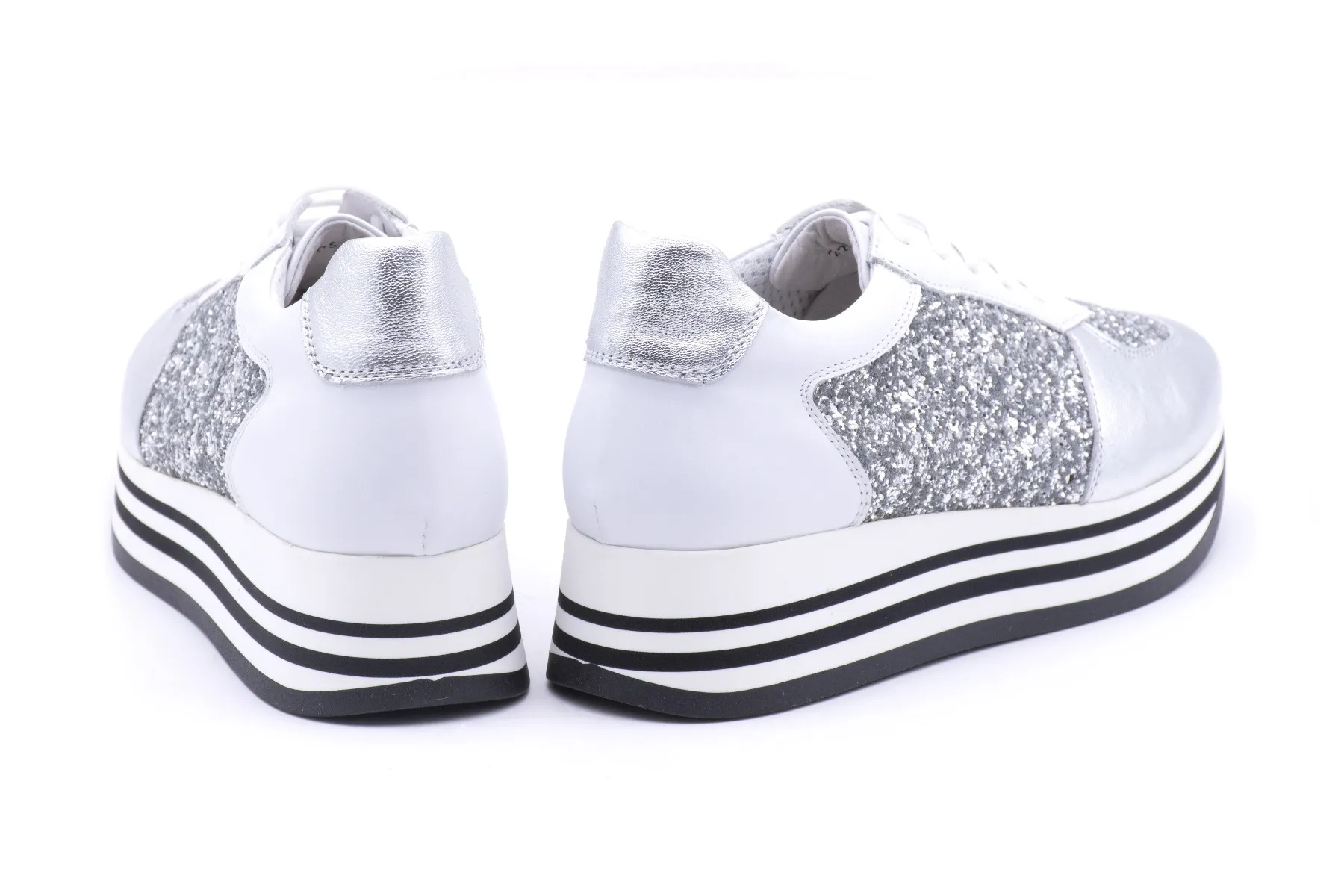 Sneakers platform tessuto e pelle