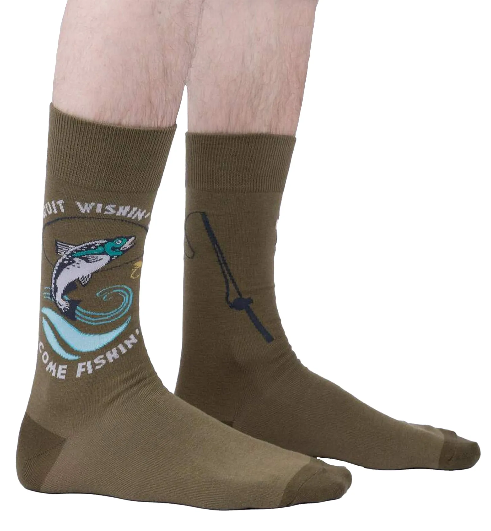 SOCK it to me Men's Crew Socks (Prints) - Quit Wishin' & Come Fishin'