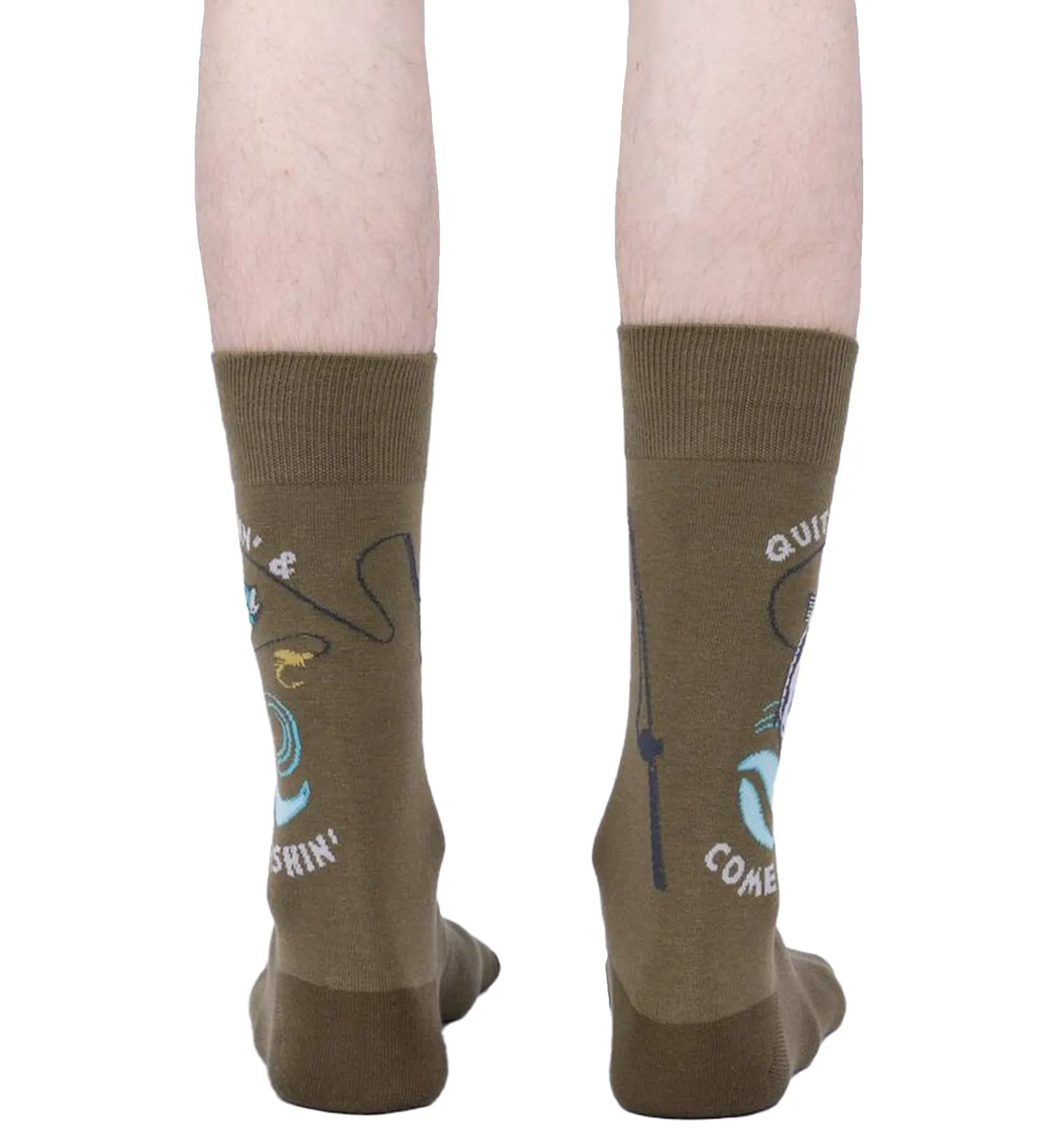 SOCK it to me Men's Crew Socks (Prints) - Quit Wishin' & Come Fishin'