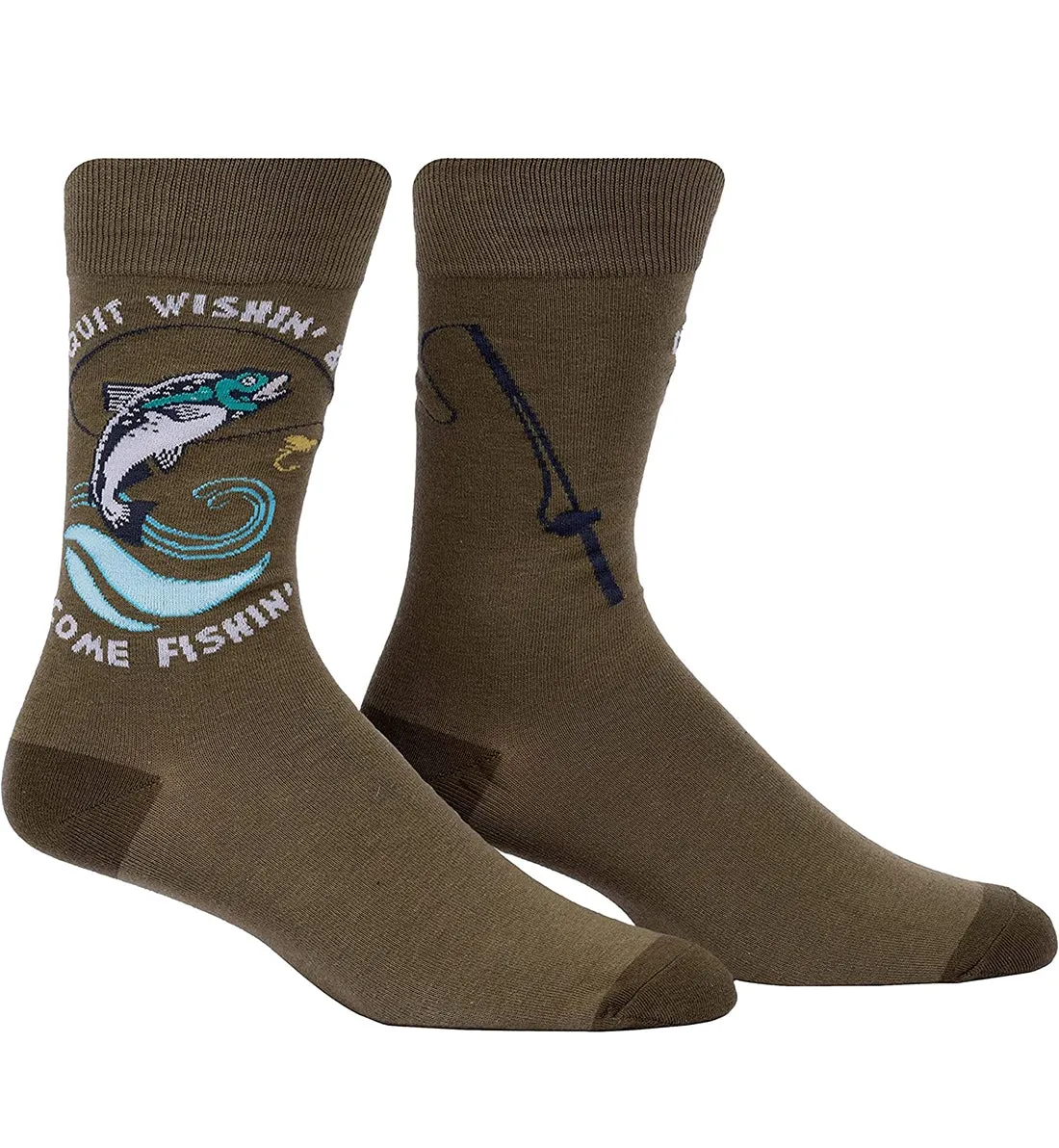 SOCK it to me Men's Crew Socks (Prints) - Quit Wishin' & Come Fishin'