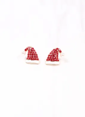 Sparkly CZ Santa Hat Earring RED