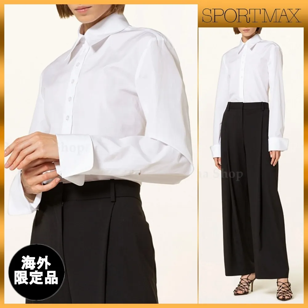 SPORT MAX  |Casual Style Long Sleeves Plain Cotton Office Style