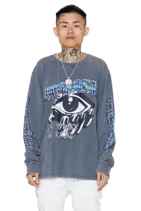 Valabasas WHAT IS REAL VINTAGE GREY LONG SLEEVE TEE (VTGGY)