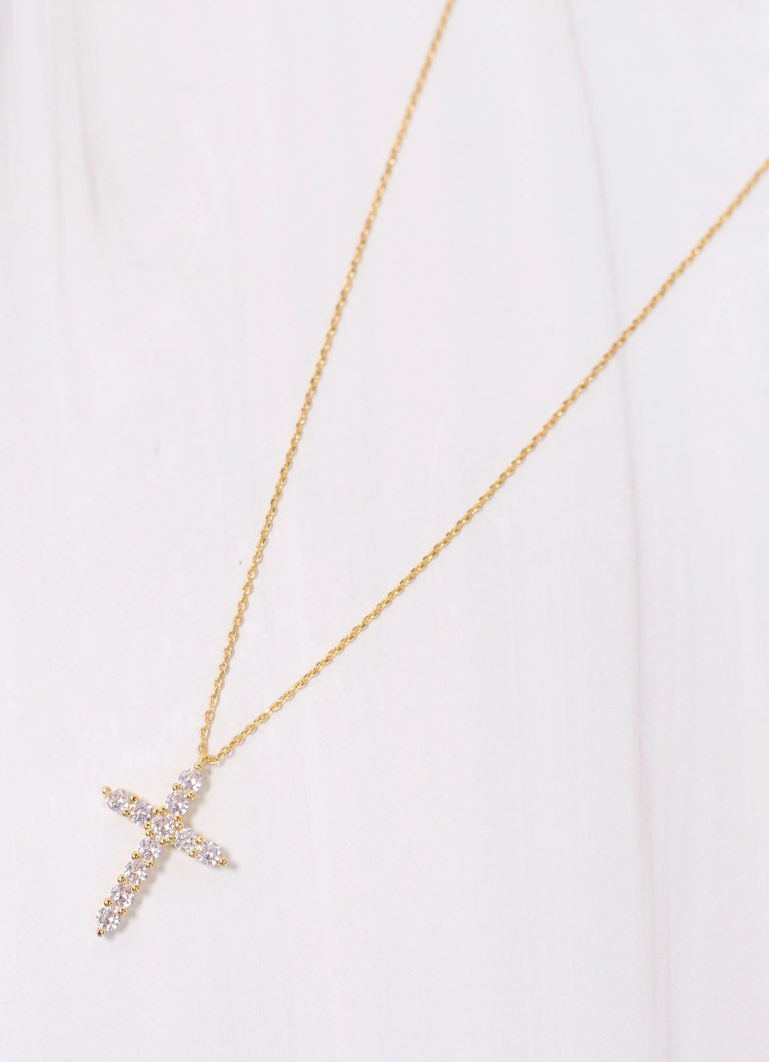 Valencourt CZ Cross Necklace GOLD