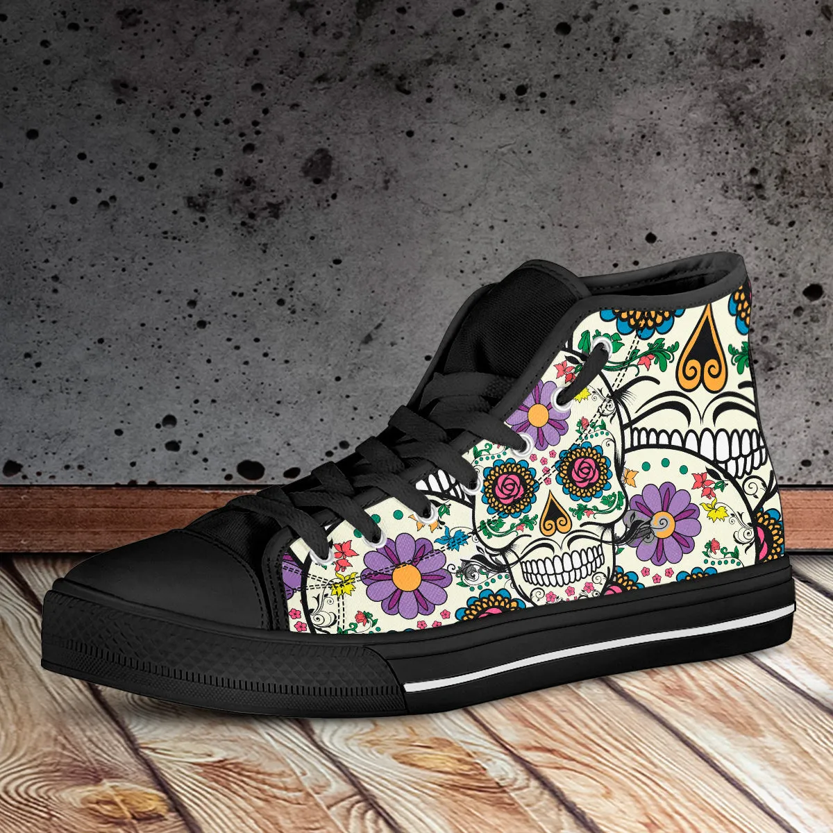 Violet Sugar Skull High Tops Black