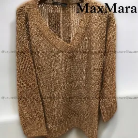 Weekend Max Mara  |Casual Style Linen Rib Boat Neck Long Sleeves Plain